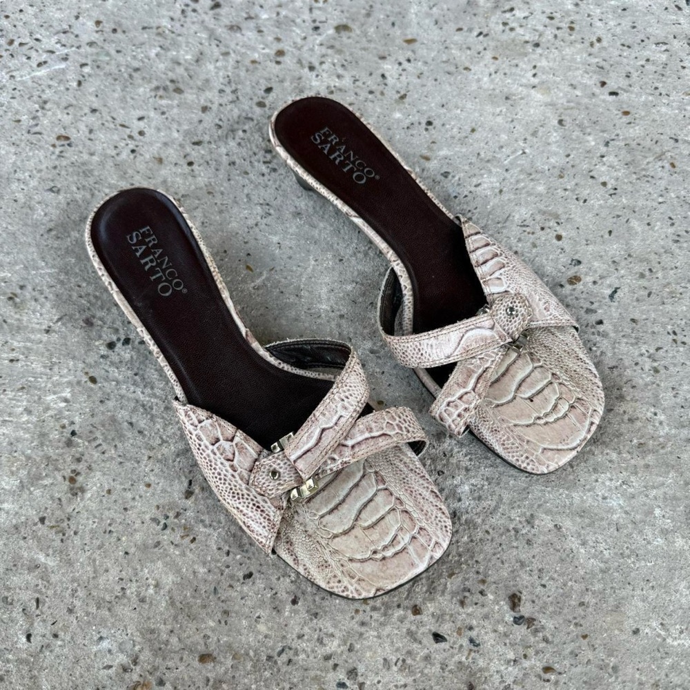 Franco Sarto Croc-Embossed Beige Slide Mules